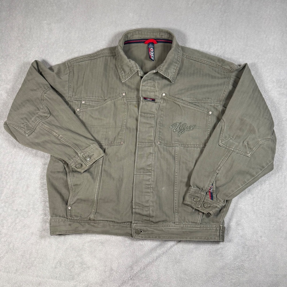 Willie Esco Duns Jacket Mens XL Green Herringbone Denim Workwear Vintage